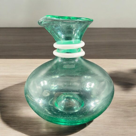 Paola Navone Riviera Crate And Barrel Glass Vase Carafe Decanter Green Signed - Picture 1 of 14